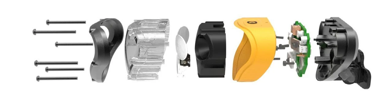Piezas separadas de la lámpara Carbi durante el desarrollo del prototipo