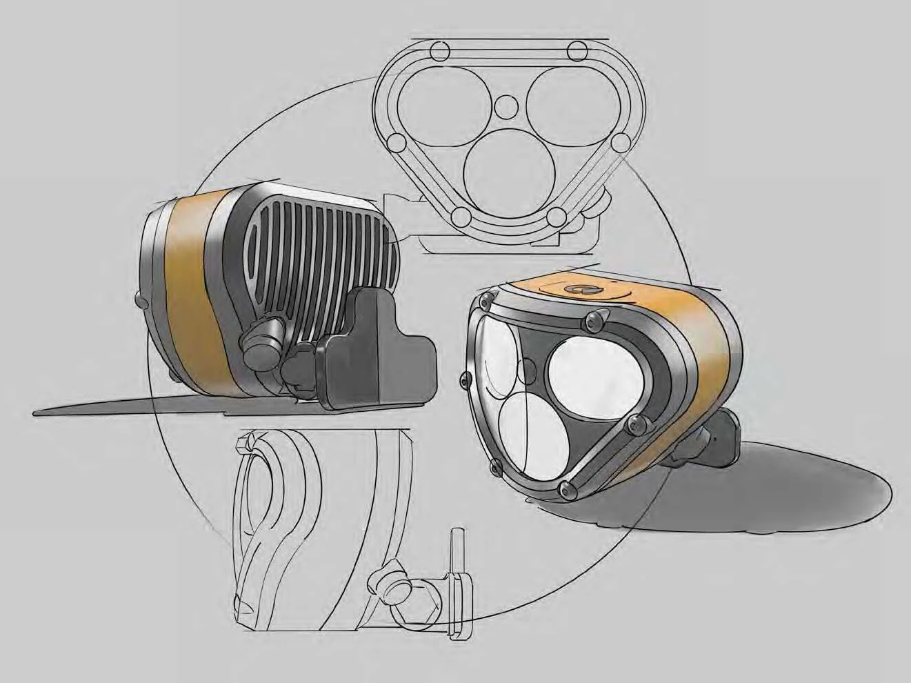 Bocetos de Carbi que estudian la forma y la posición de sus dos luces